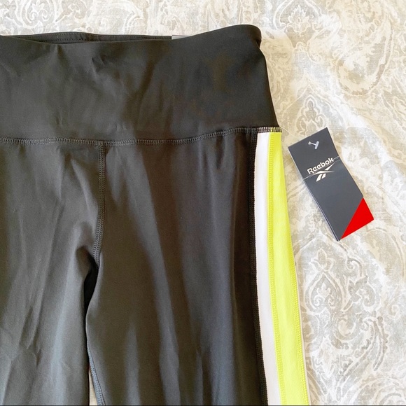 Reebok Pants - REEBOK Eclipse Highrise Capri Black Sharp Green